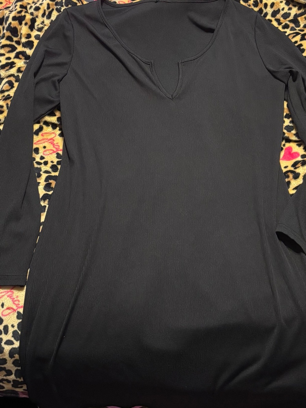 Black V-Notch Long Sleeve Women's Dress